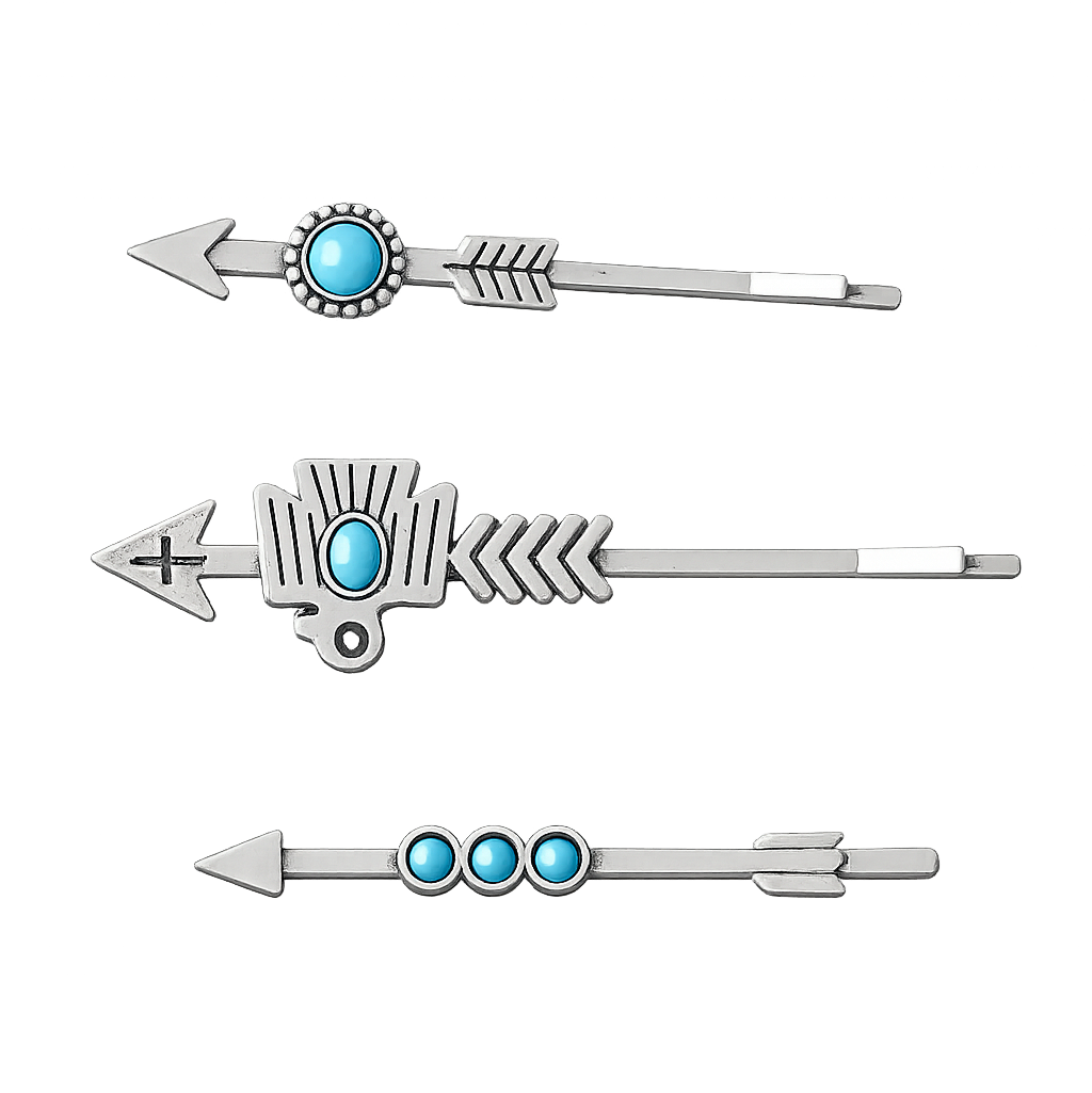 Boho western hair clip set with arrow design and faux turquoise