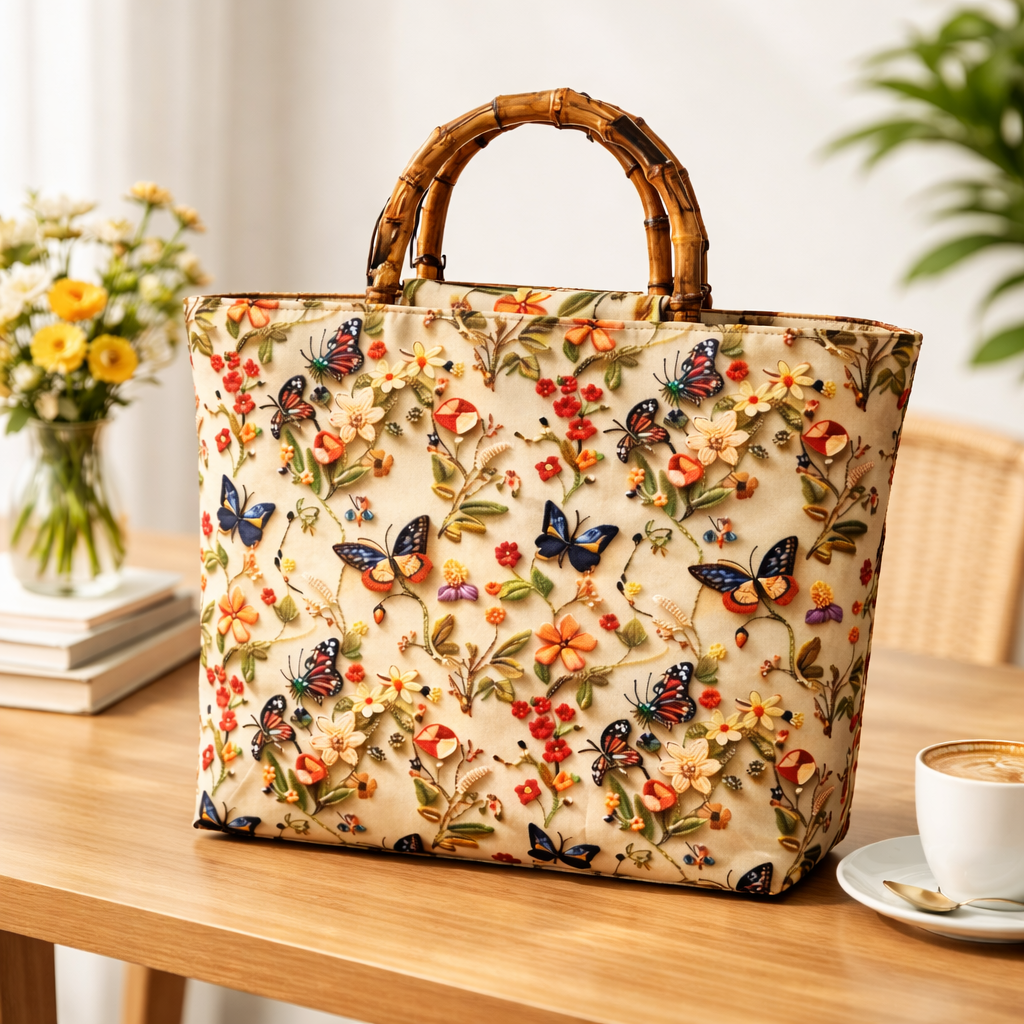 Bohemian Floral Embroidered Large Capacity Tote Bag for Everyday Use, Shopping & Travel