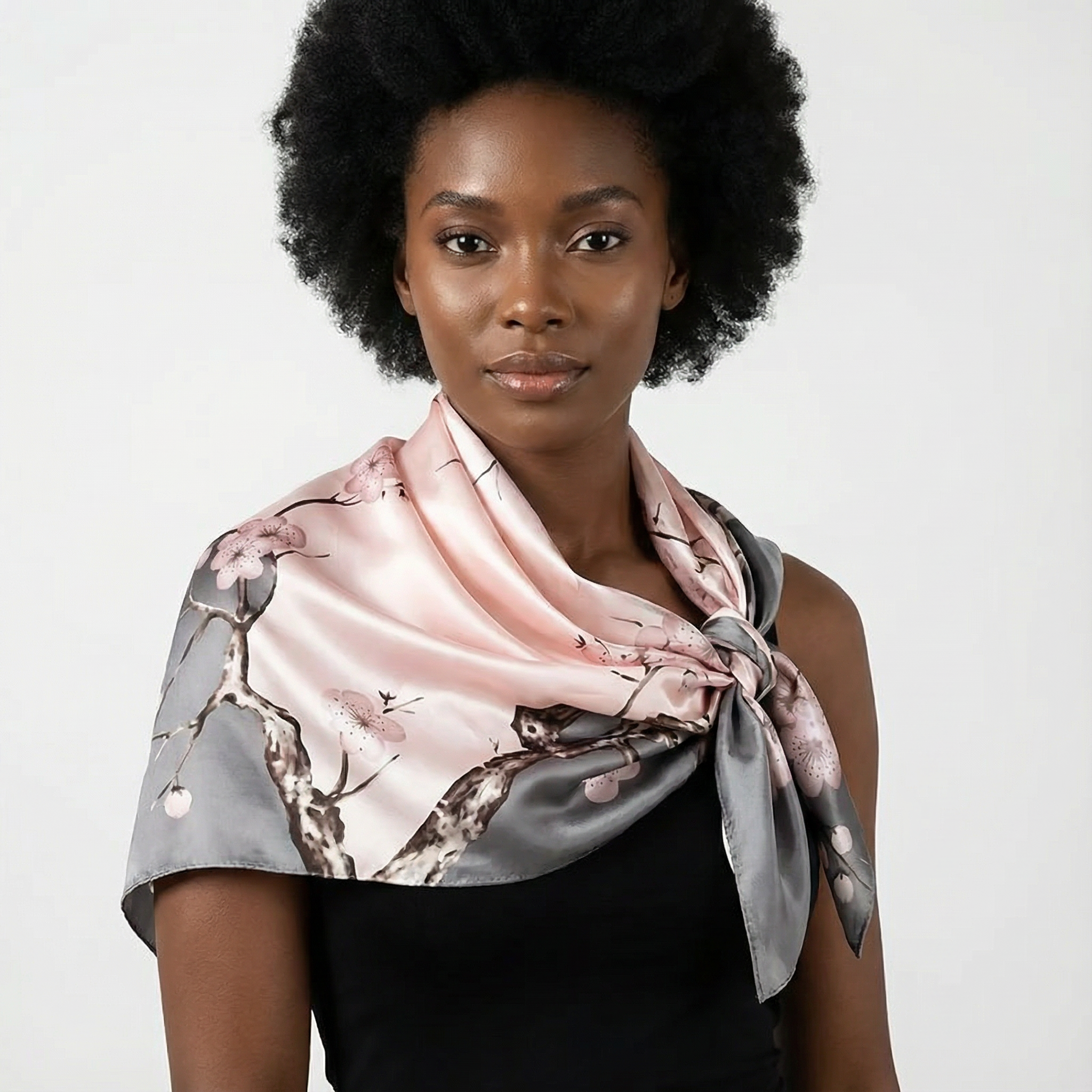 Floral Satin Square Scarf – Soft Lightweight Pink Headscarf