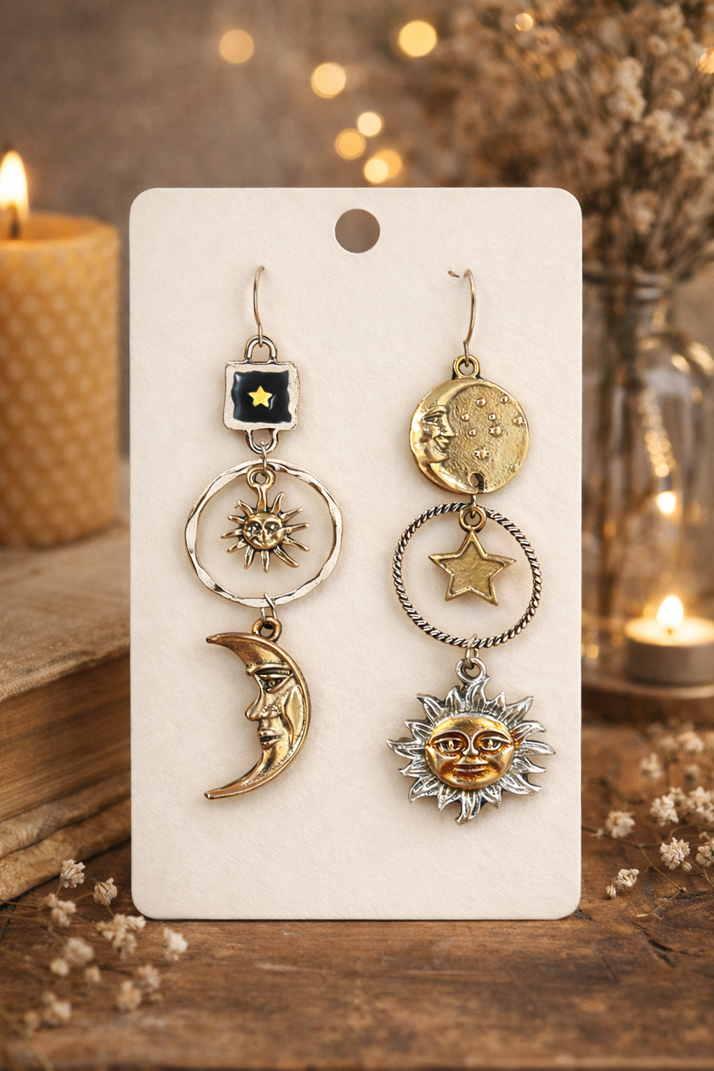Retro Creative Moon & Sun Long Pendant Earrings