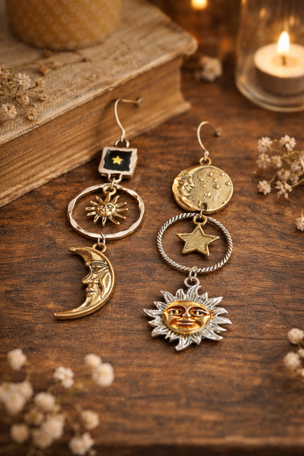 Retro Creative Moon & Sun Long Pendant Earrings
