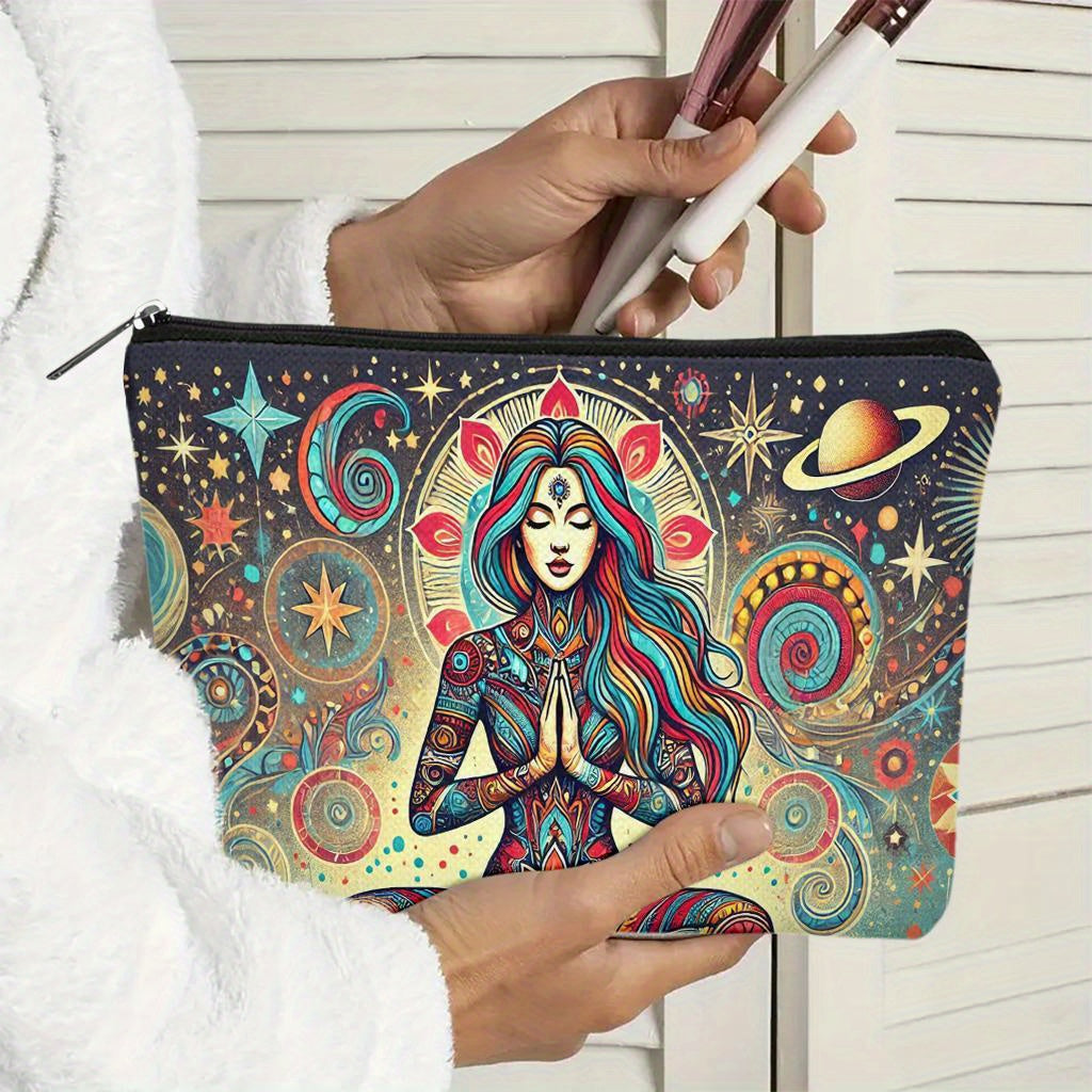 Yoga Goddess Makeup Bag – Celestial Planets & Stars Cosmetic Pouch