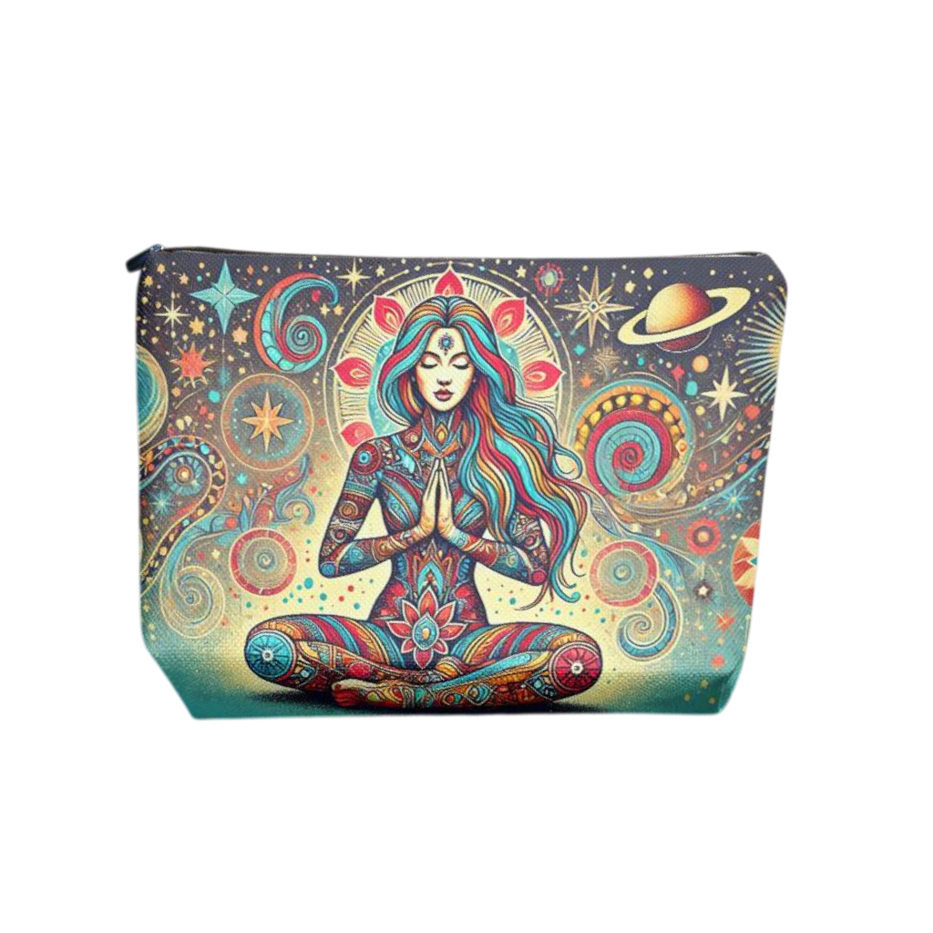 Yoga Goddess Makeup Bag – Celestial Planets & Stars Cosmetic Pouch