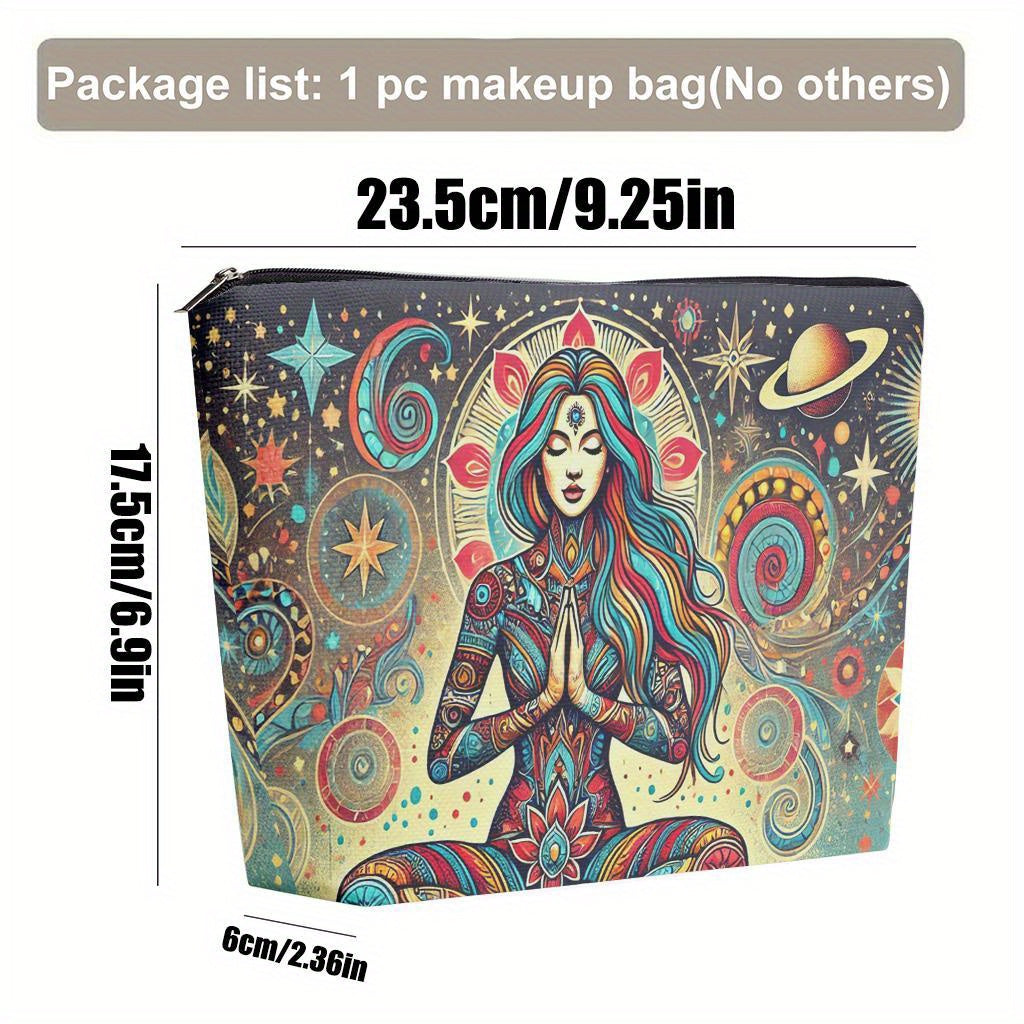 Yoga Goddess Makeup Bag – Celestial Planets & Stars Cosmetic Pouch