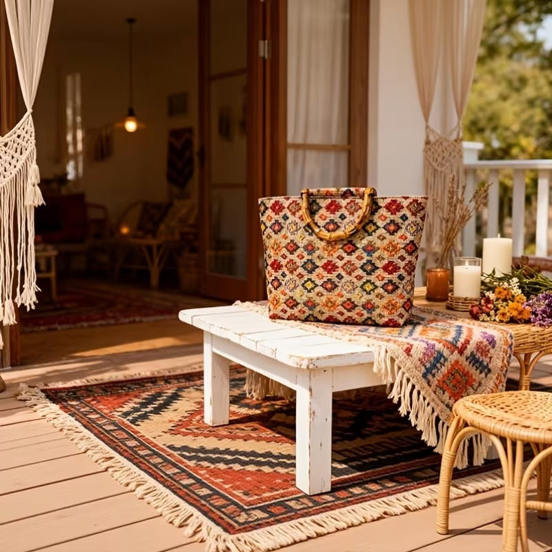 Bohemian Ethnic Jacquard Woven Print Women’s Shoulder Bag with Adjustable Strap