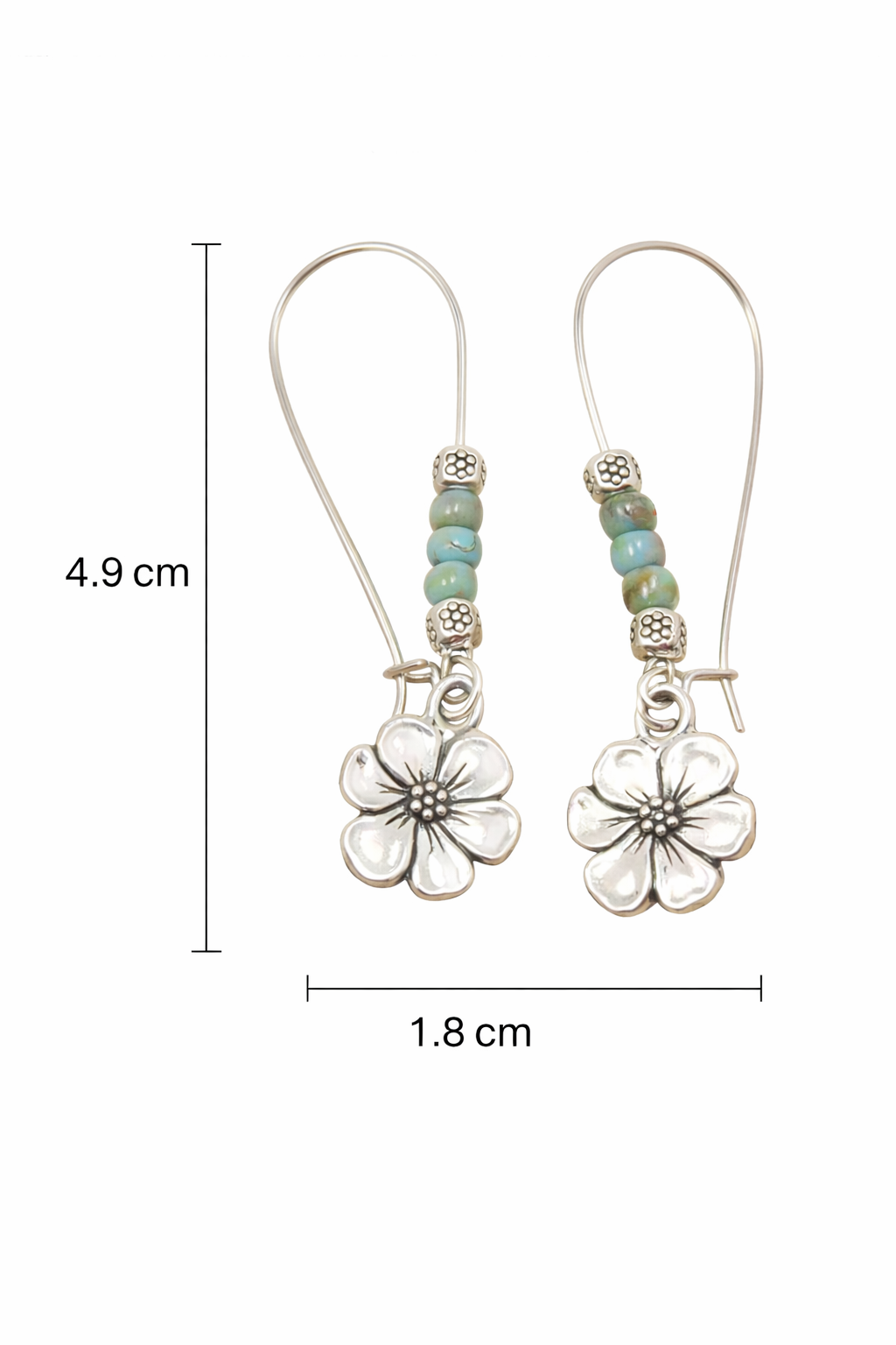 Flower Drop Earrings with Turquoise Beads
