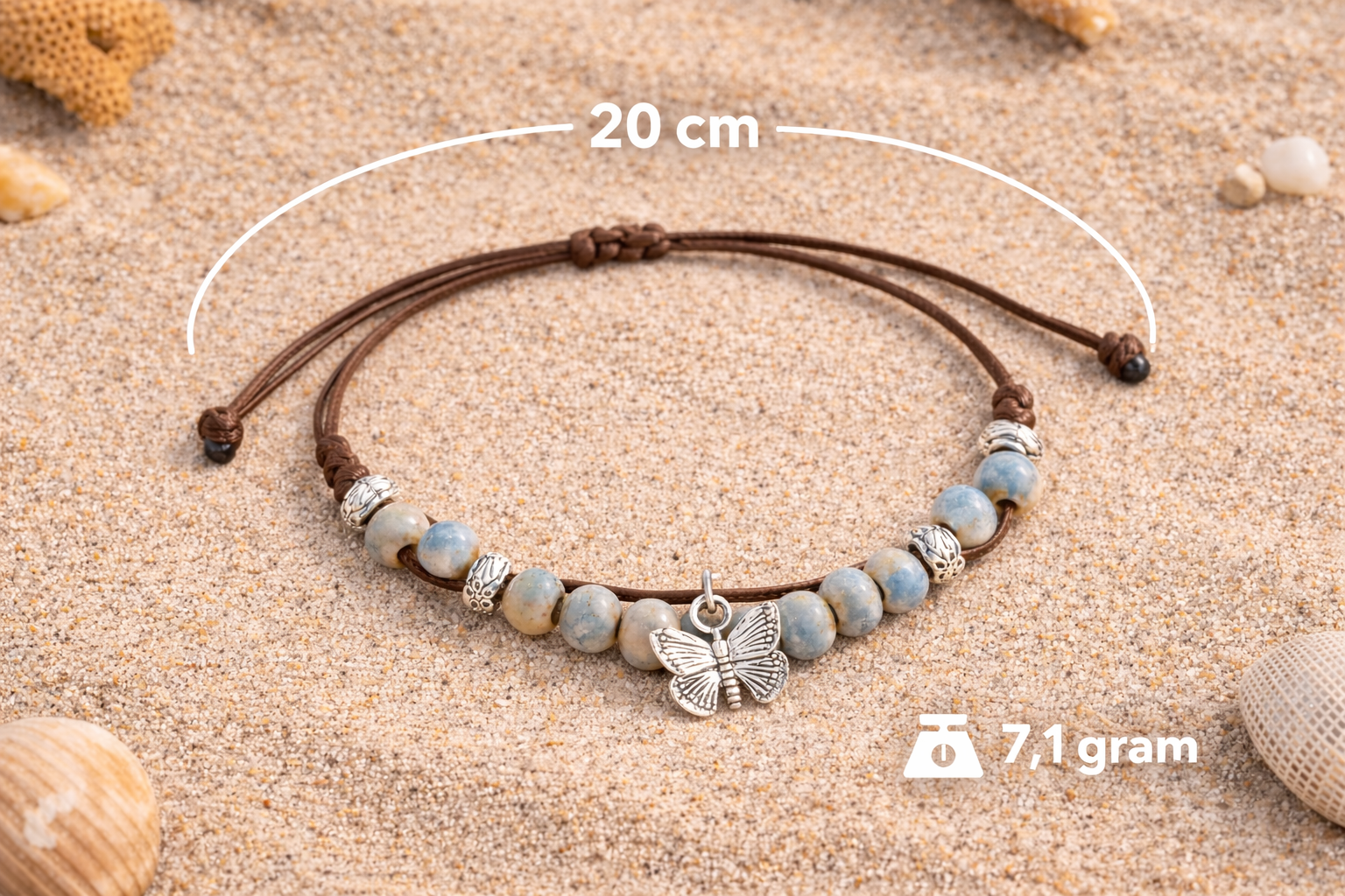 Vintage Glass Bead Bracelet with Butterfly Charm – Bohemian Jewellery