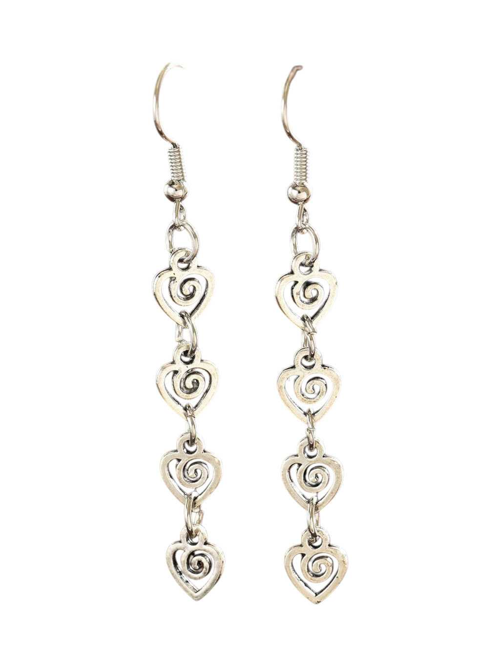 Vintage Geometric Heart & Swirl Dangle Earrings