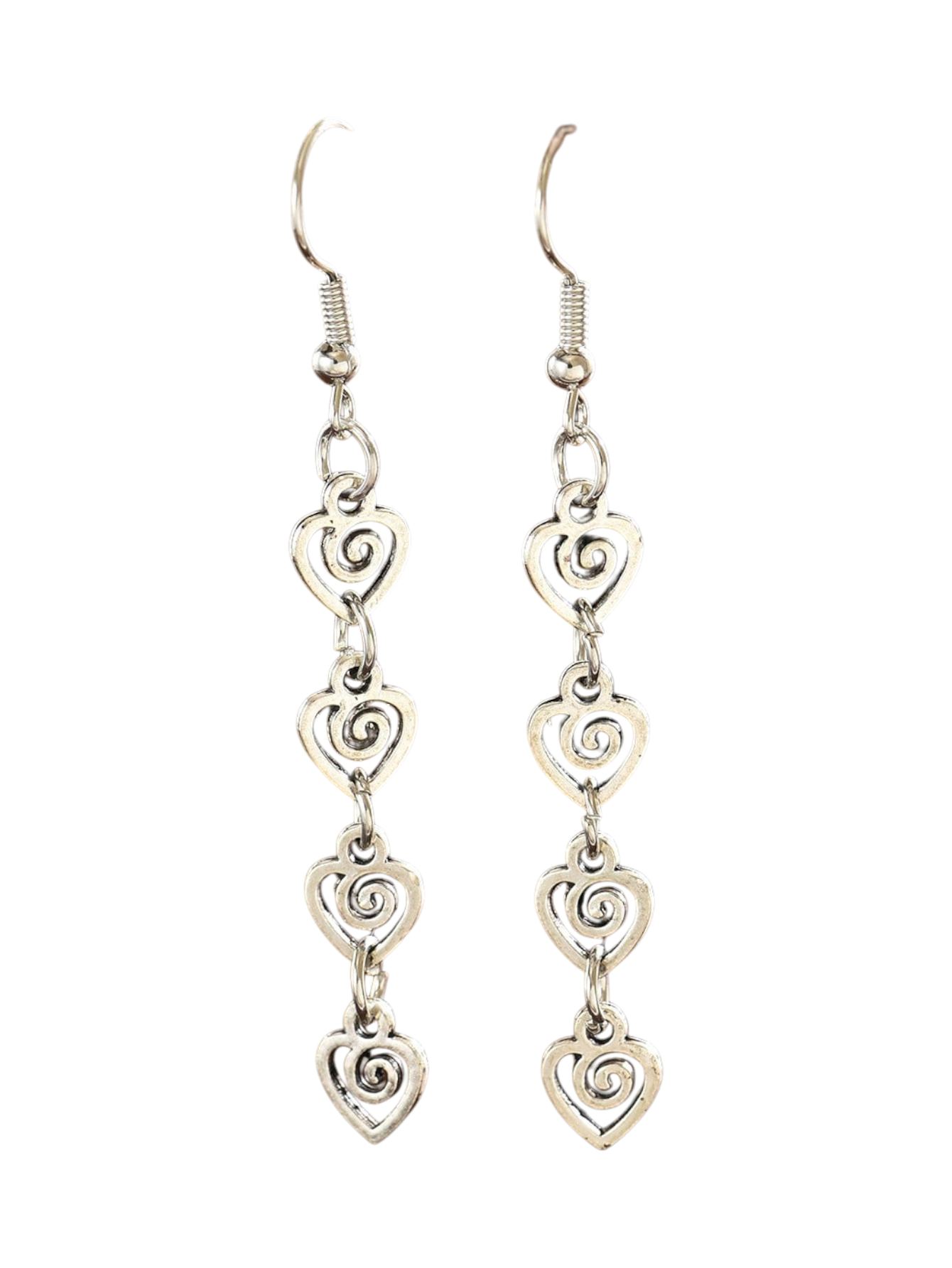 Vintage Geometric Heart & Swirl Dangle Earrings