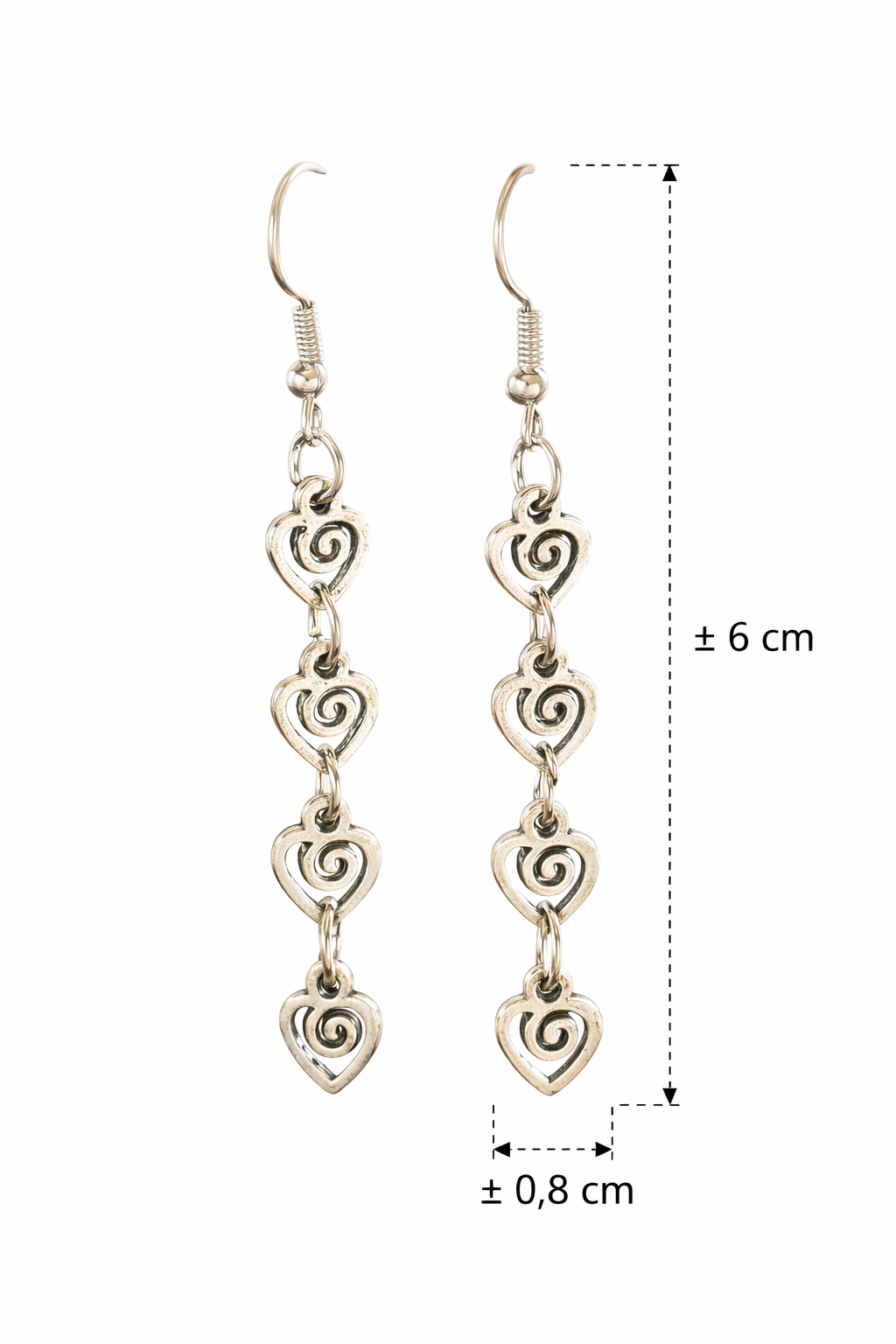 Vintage Geometric Heart & Swirl Dangle Earrings
