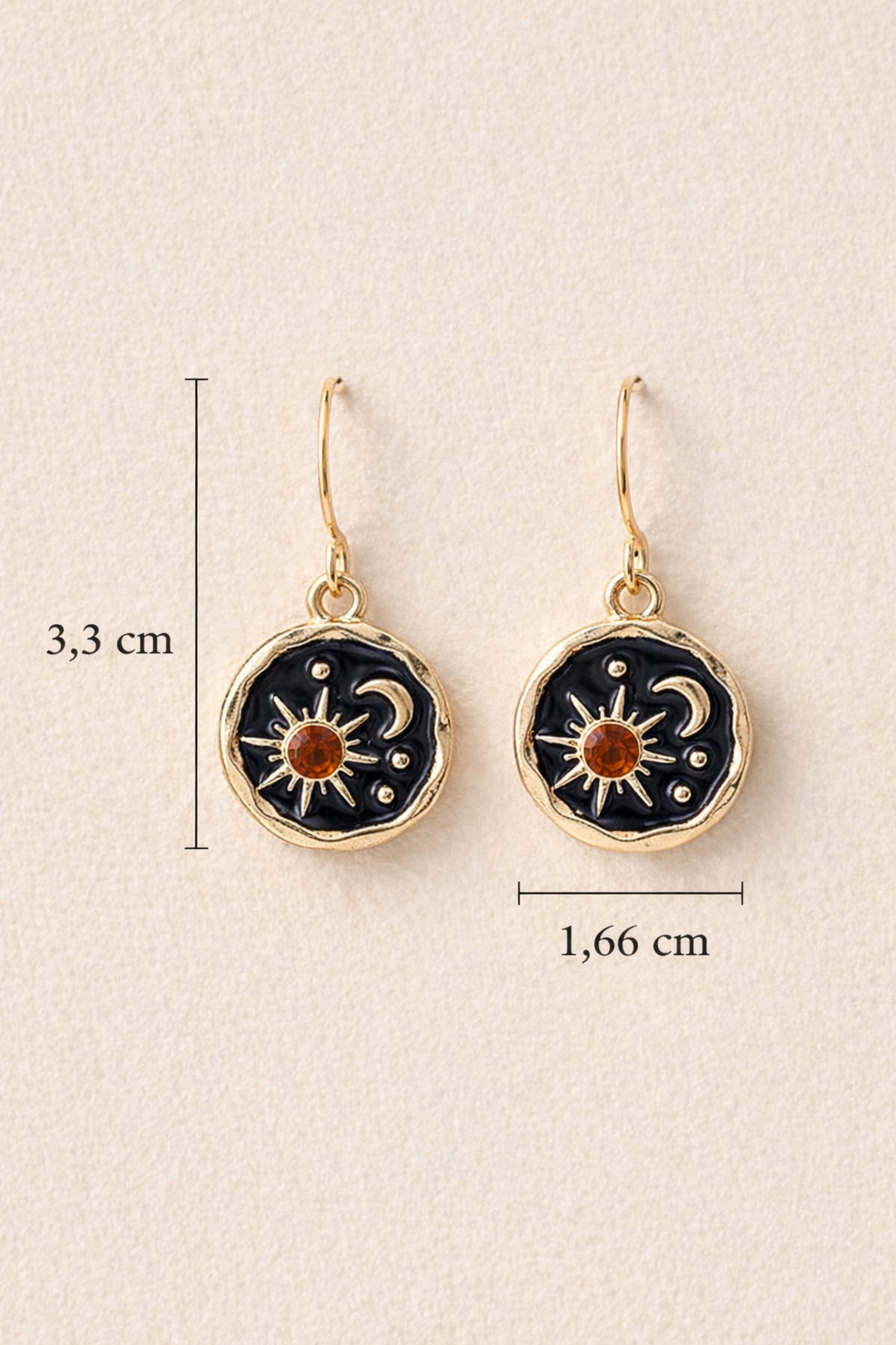 Vintage Sun Moon Star Earrings in Soft Gold Finish