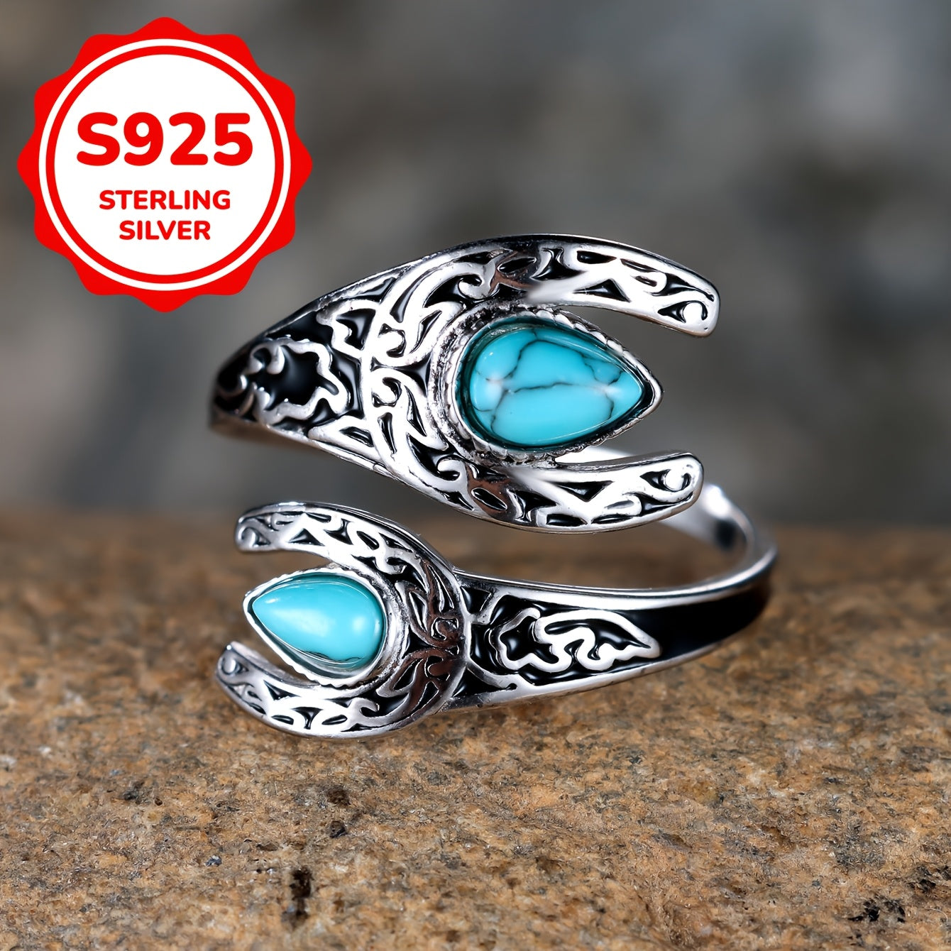 Vintage Western 925 sterling silver spoon thumb ring with turquoise-style stone