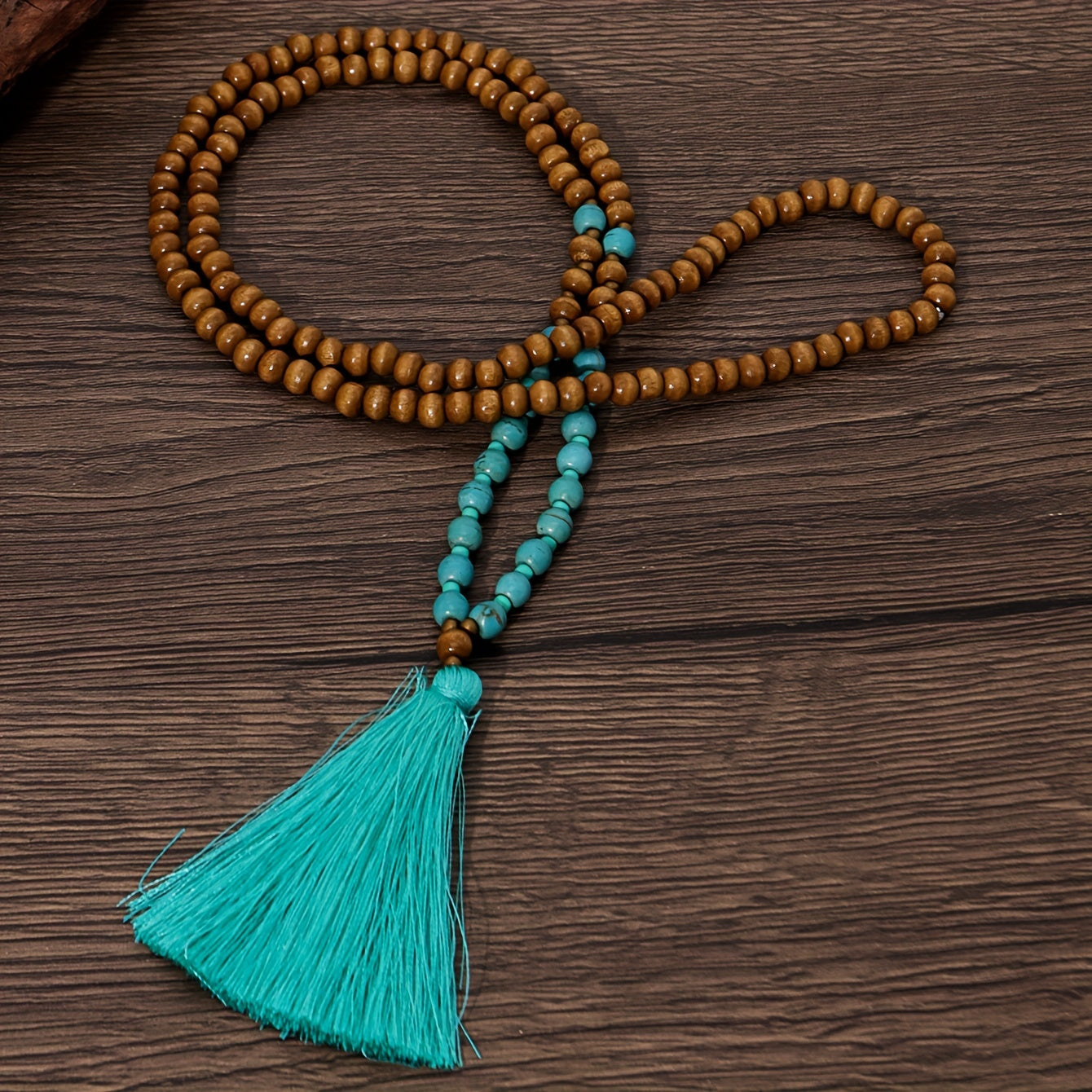 Bohemian Beaded Necklace with Turquoise Tassel Pendant