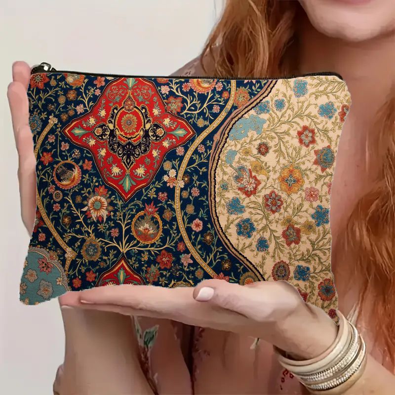 Vintage Bohemian Floral Print Makeup Bag – Persian-Inspired Tapestry Cosmetic Pouch