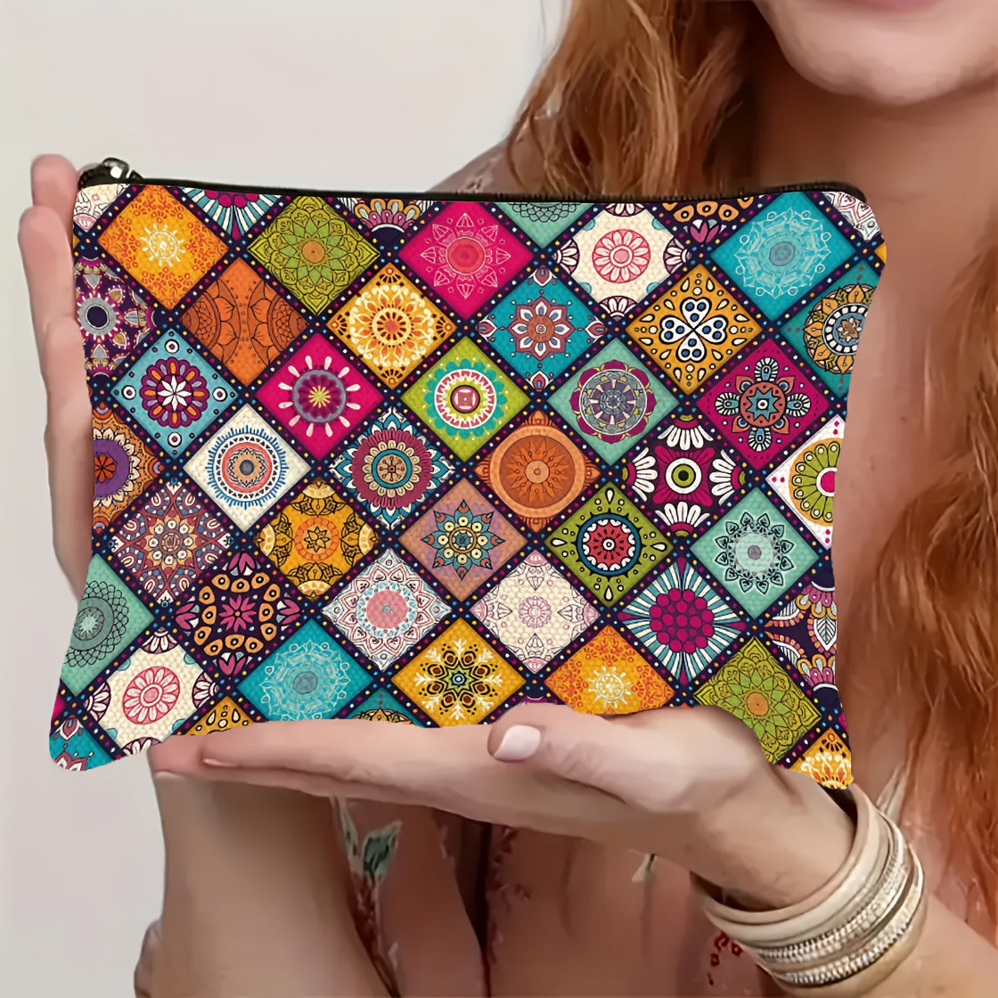 Bohemian-Style Toiletry Bag – Lightweight Travel Cosmetic Pouch with Zipper Closure