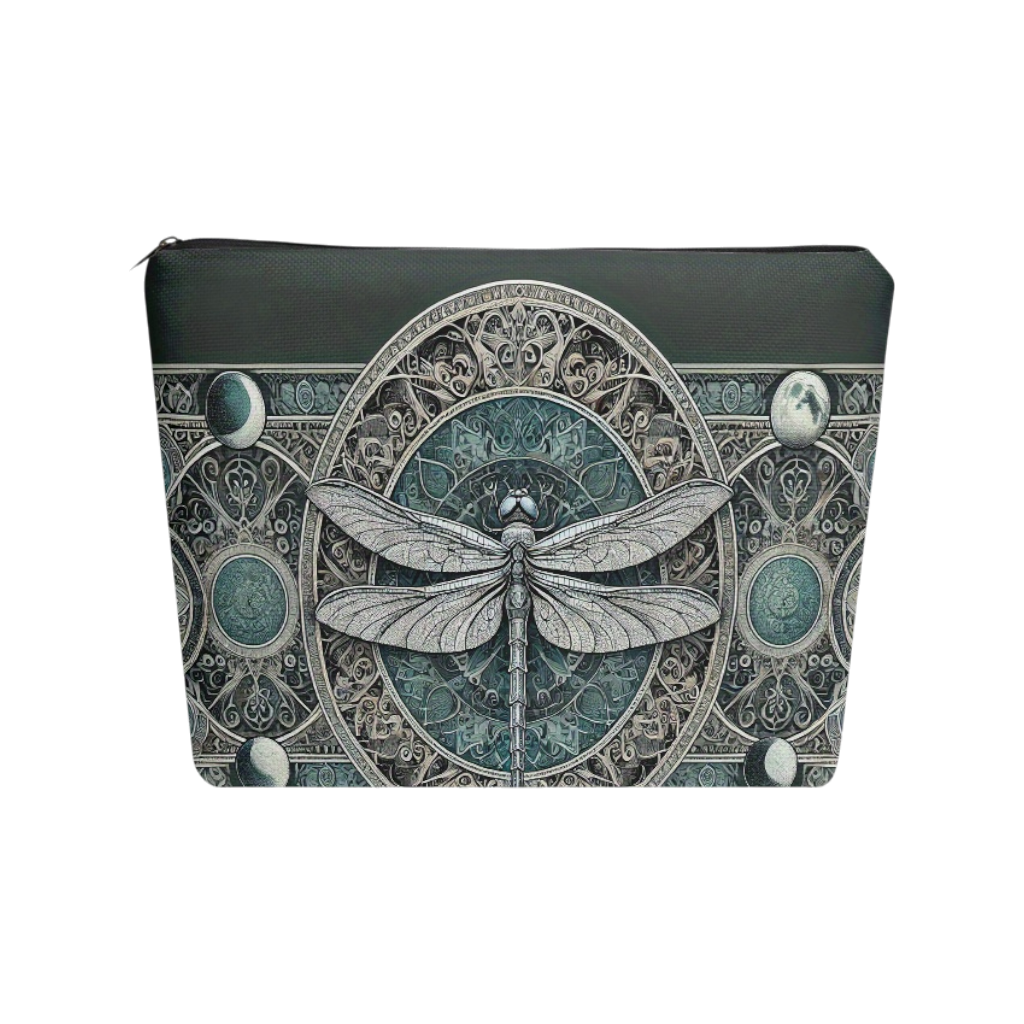 Dragonfly & Artistic Pattern Makeup Bag – Linen Cosmetic Pouch with Zipper