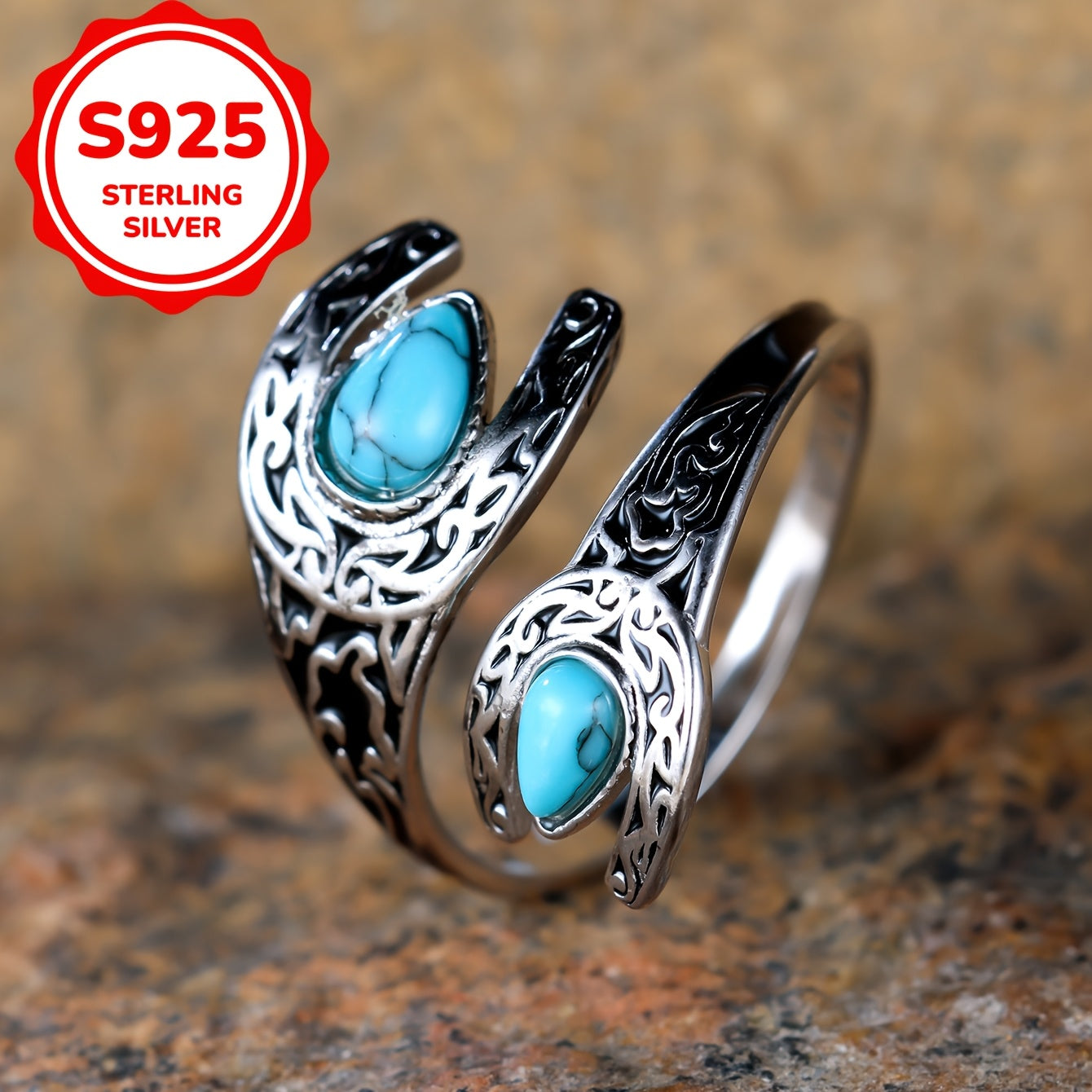 Vintage Western 925 sterling silver spoon thumb ring with turquoise-style stone