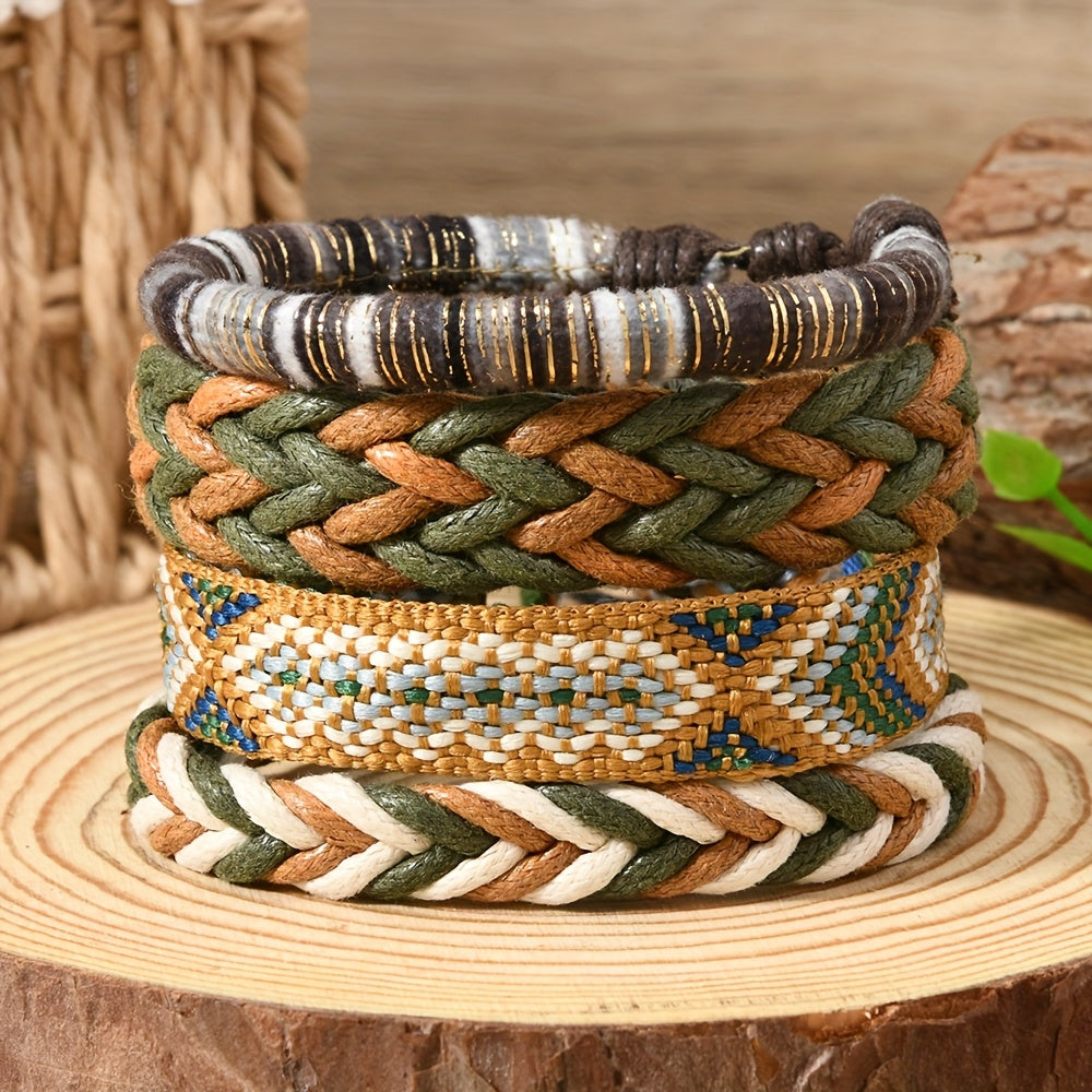 4pcs Bohemian Handmade Braided Bracelets – Vintage Style Jewellery