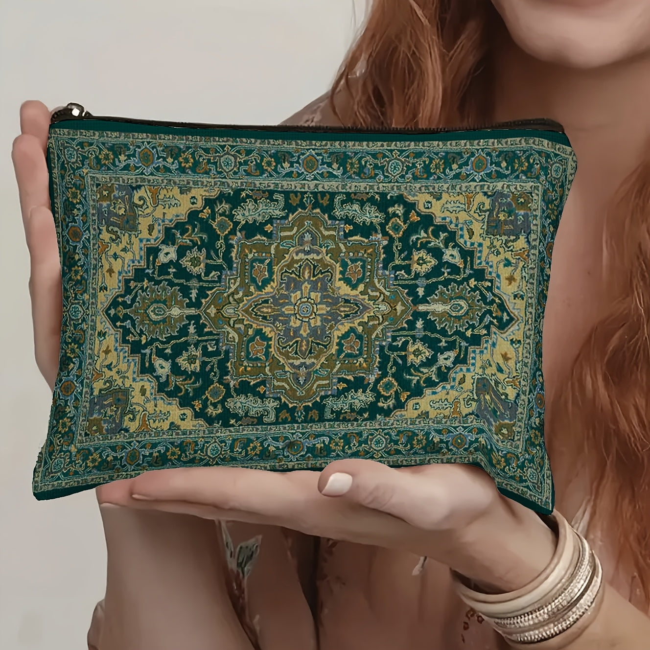 Boho Turquoise & Golden Paisley Toiletry Bag