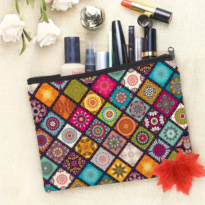 Bohemian-Style Toiletry Bag – Lightweight Travel Cosmetic Pouch with Zipper Closure