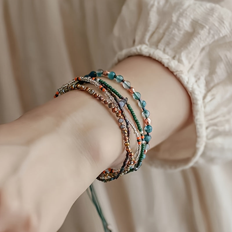 Vintage Bohemian Style Colourful Beaded Bracelet – Handmade Multi-Layer Ethnic Jewellery