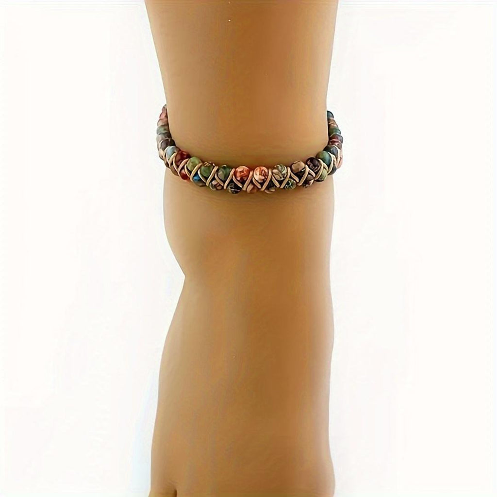 Adjustable Colorful Imperial Jasper Anklet – Handcrafted Boho-Chic Ankle Bracelet