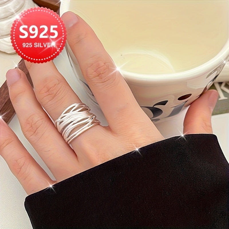 Wide adjustable 925 sterling silver ring with a vintage boho design