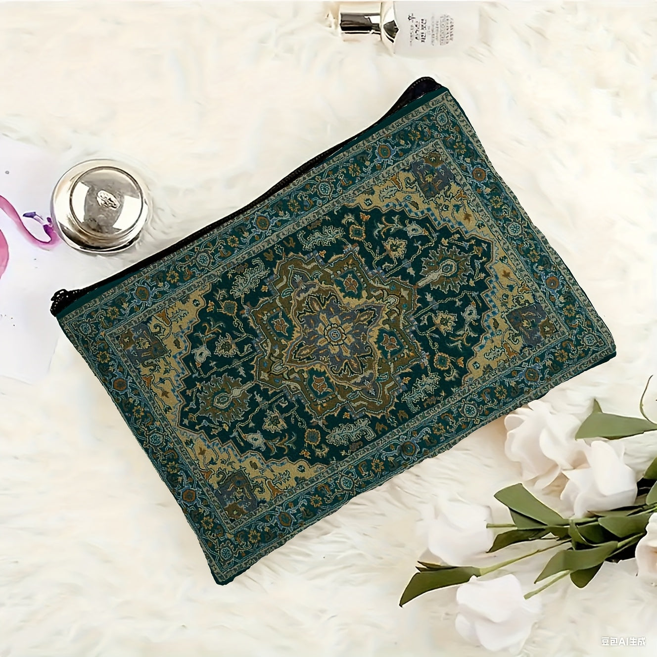 Boho Turquoise & Golden Paisley Toiletry Bag