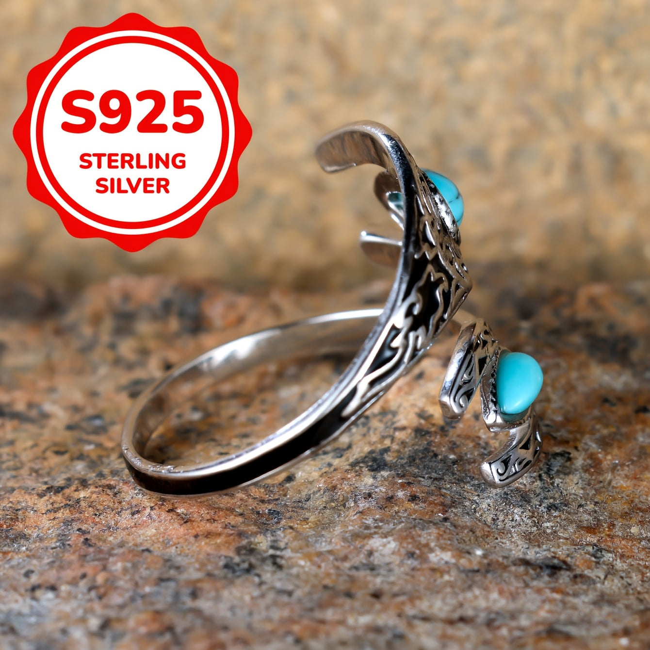 Vintage Western 925 sterling silver spoon thumb ring with turquoise-style stone