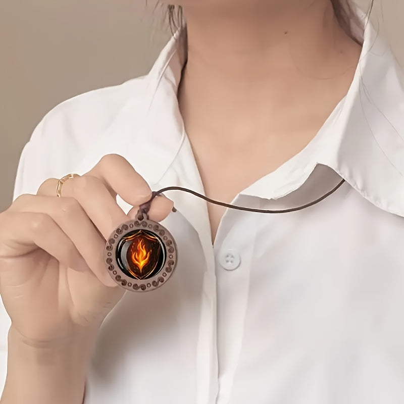 Bohemian Flame Armour Pendant Necklace – Adjustable Wooden Charm