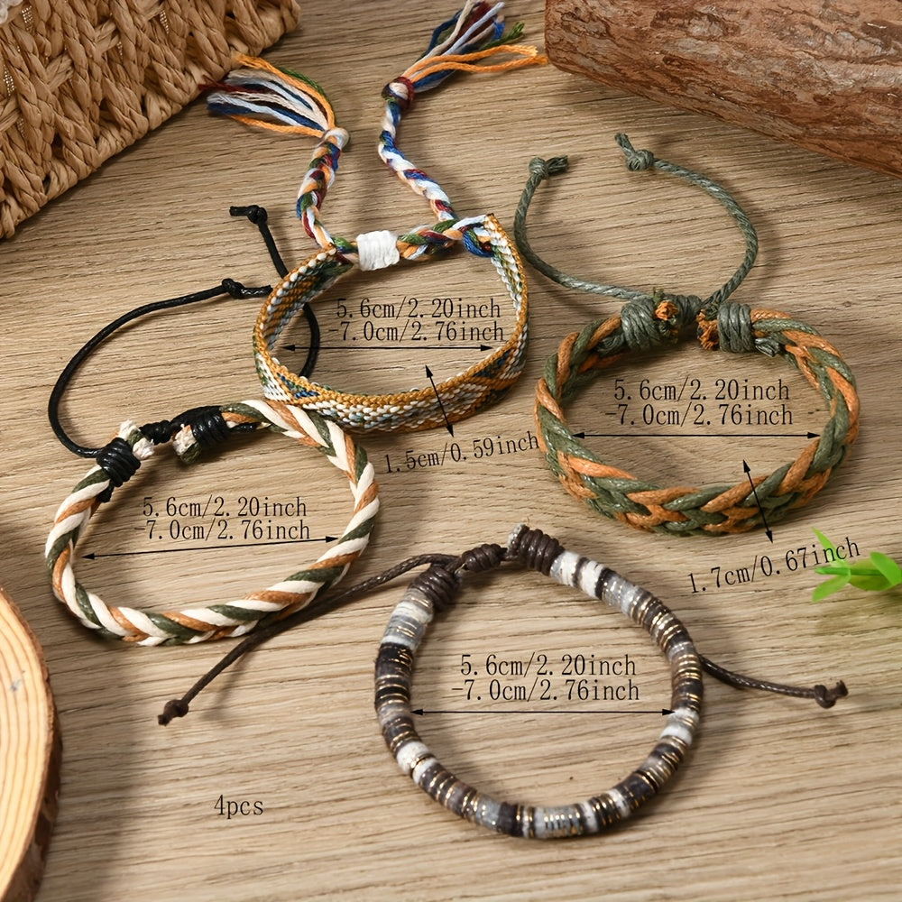4pcs Bohemian Handmade Braided Bracelets – Vintage Style Jewellery