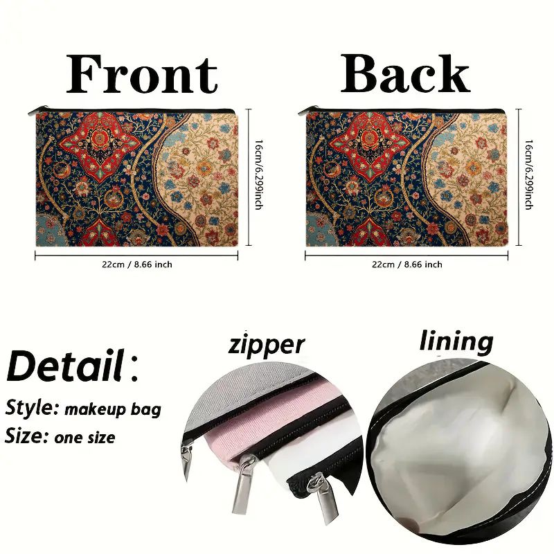 Vintage Bohemian Floral Print Makeup Bag – Persian-Inspired Tapestry Cosmetic Pouch