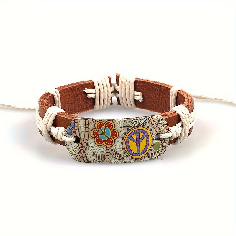 Peace Symbol Print Bohemian Bracelet – Faux Leather Jewellery