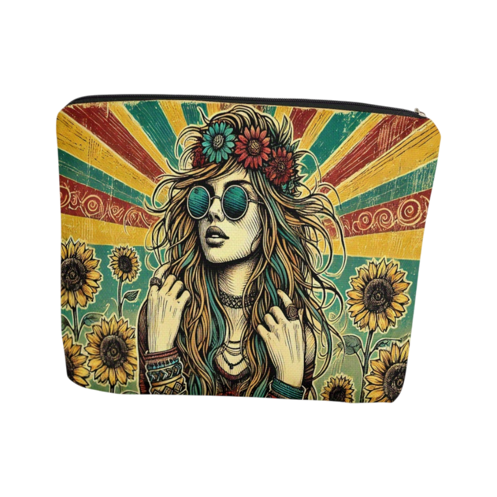 Hippie Style Makeup Bag – Large Capacity Linen Cosmetic Organizer with Zipper