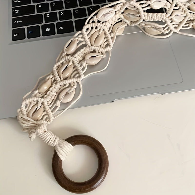 Bohemian Handwoven Cowrie Shell Belt – Adjustable Braided Rope Waist Belt