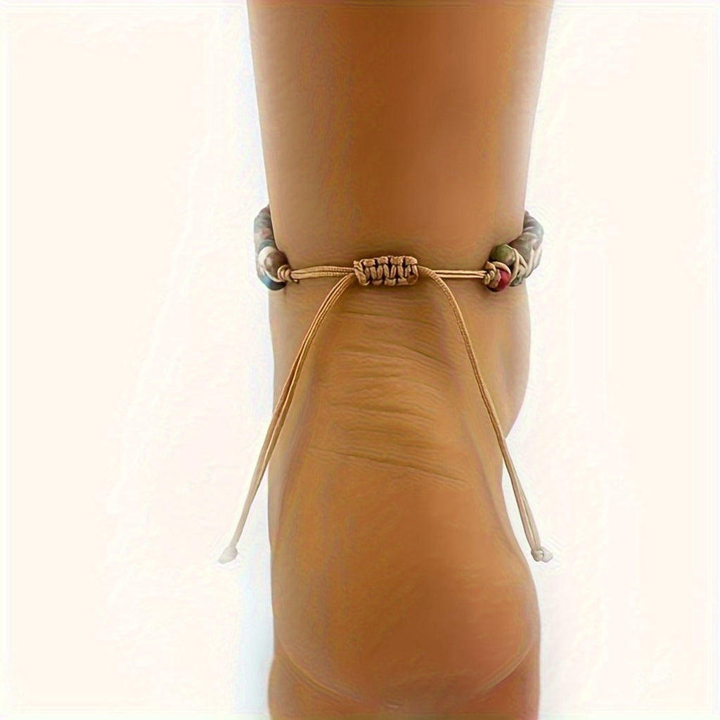 Adjustable Colorful Imperial Jasper Anklet – Handcrafted Boho-Chic Ankle Bracelet