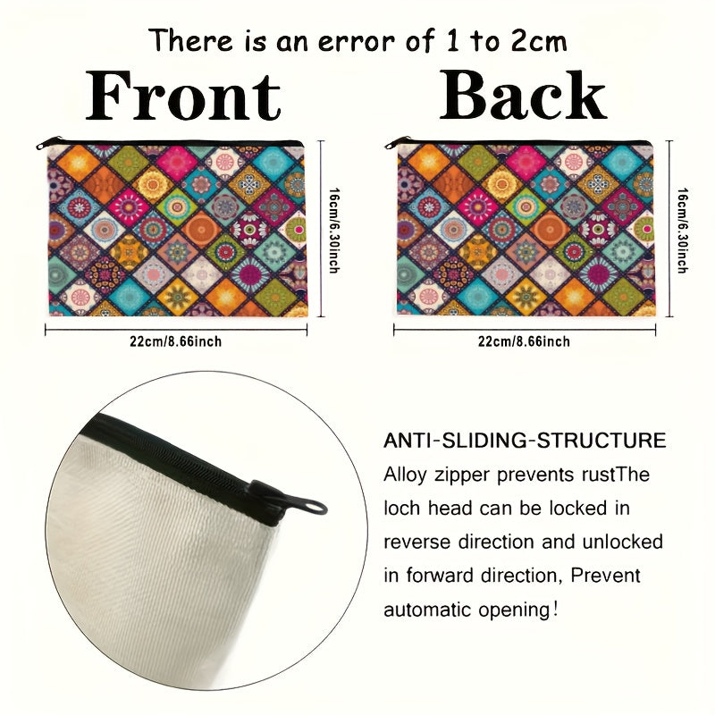 Bohemian-Style Toiletry Bag – Lightweight Travel Cosmetic Pouch with Zipper Closure