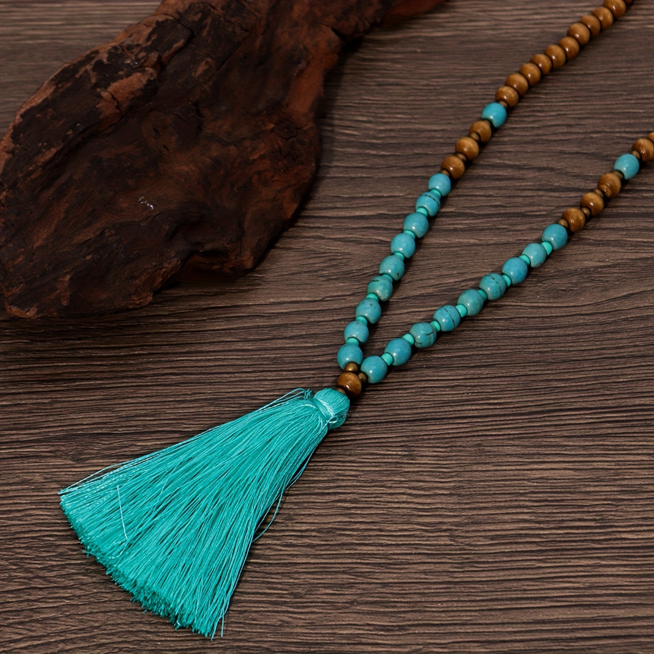 Bohemian Beaded Necklace with Turquoise Tassel Pendant