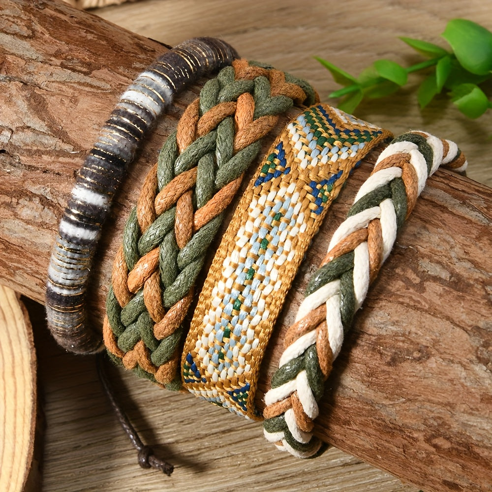 4pcs Bohemian Handmade Braided Bracelets – Vintage Style Jewellery