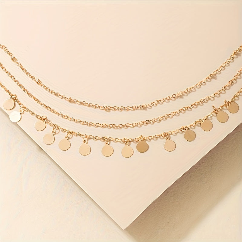 Elegant Gold-Tone Foot Chain Anklet – Layered Metal Chains with Round Charms