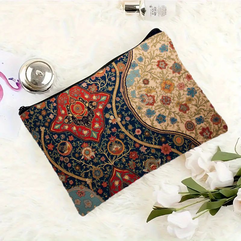Vintage Bohemian Floral Print Makeup Bag – Persian-Inspired Tapestry Cosmetic Pouch