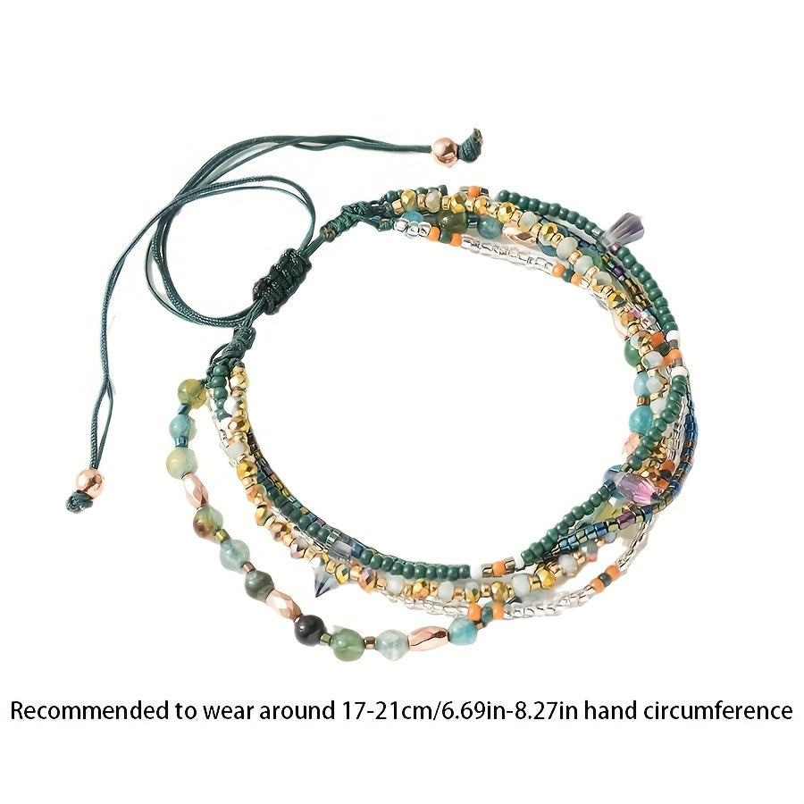 Vintage Bohemian Style Colourful Beaded Bracelet – Handmade Multi-Layer Ethnic Jewellery