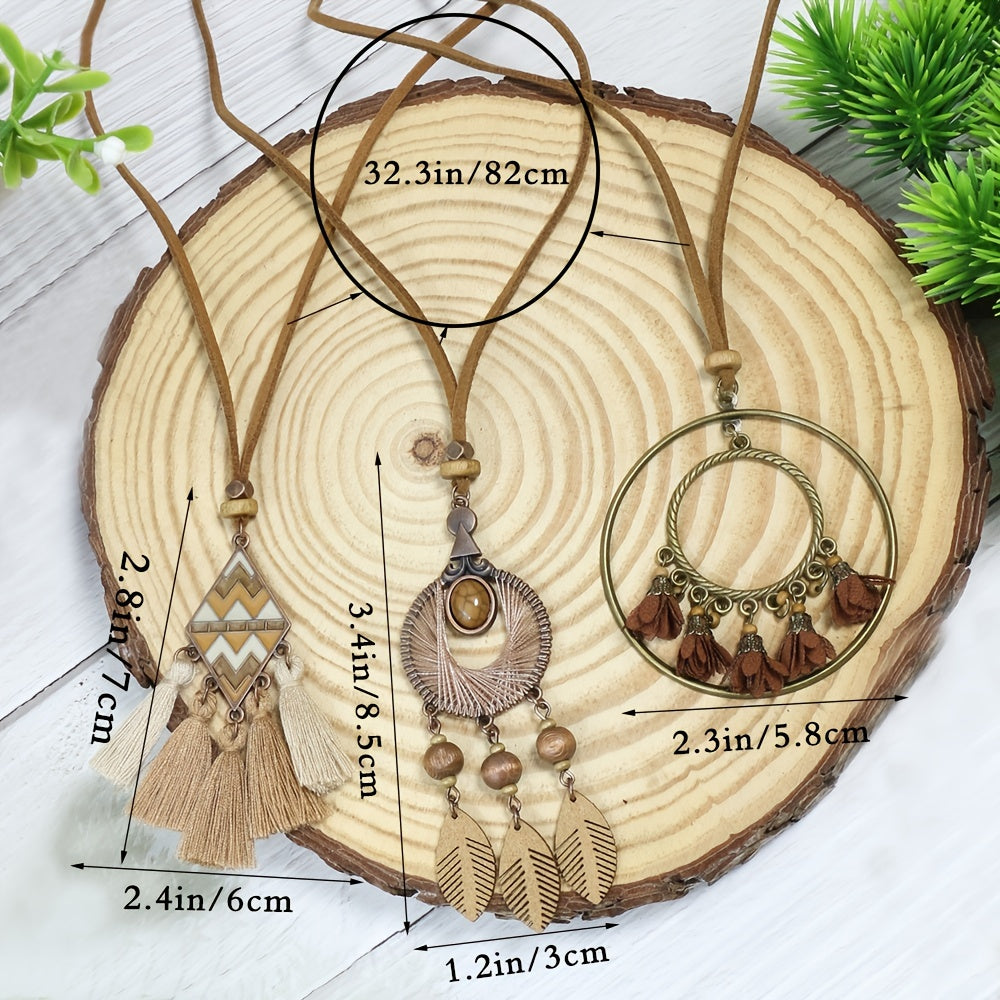 Brown Series Bohemian Pendant Necklace Set – Set of 3