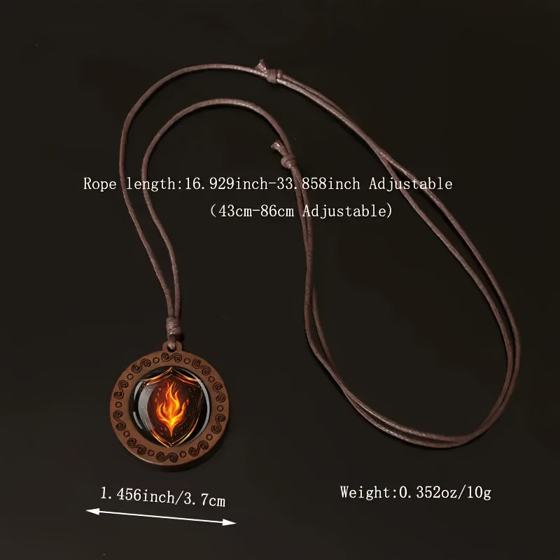 Bohemian Flame Armour Pendant Necklace – Adjustable Wooden Charm
