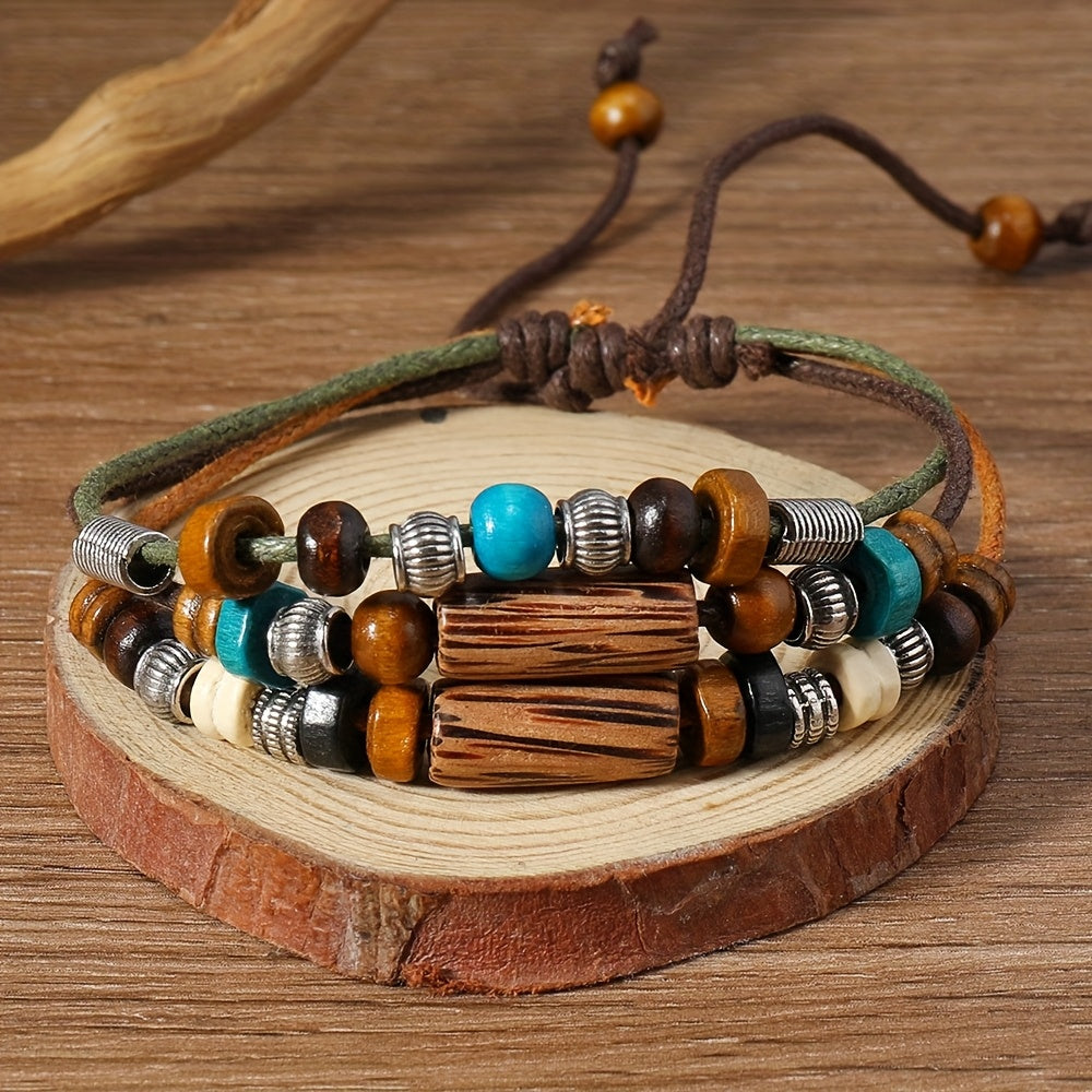 2pcs Boho Bead Necklace & Bracelet Set – Handwoven Wooden Jewellery