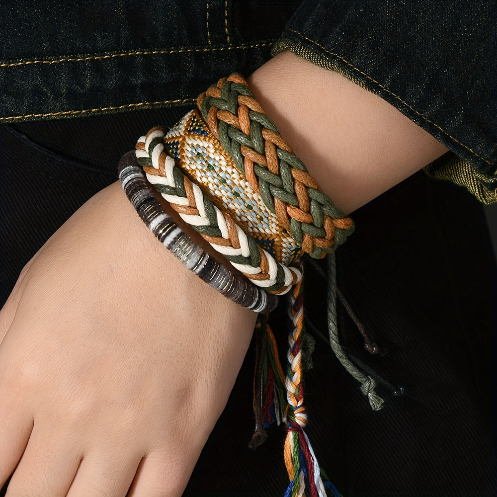 4pcs Bohemian Handmade Braided Bracelets – Vintage Style Jewellery