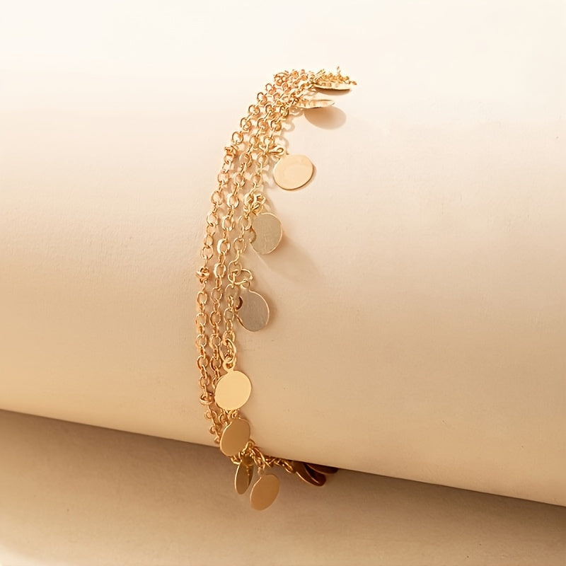 Elegant Gold-Tone Foot Chain Anklet – Layered Metal Chains with Round Charms