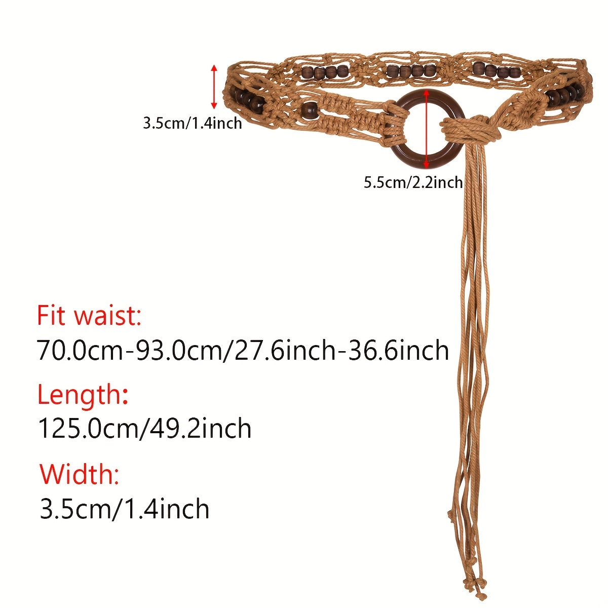 Handmade Braided Bohemian Belt for Women – Wax Rope & Wooden Circle Ethnic Waist Belt