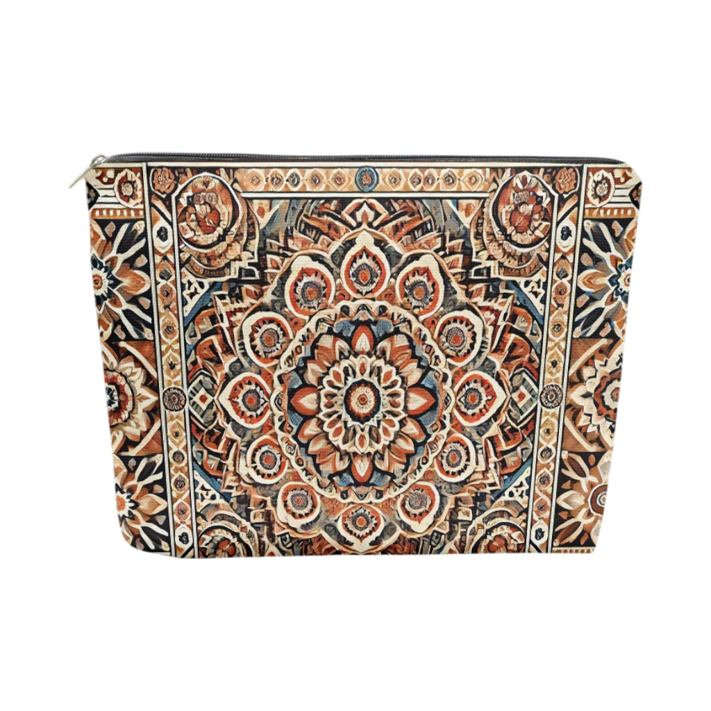 Mandala Pattern Linen Makeup Bag – Indian Boho Style Cosmetic Pouch