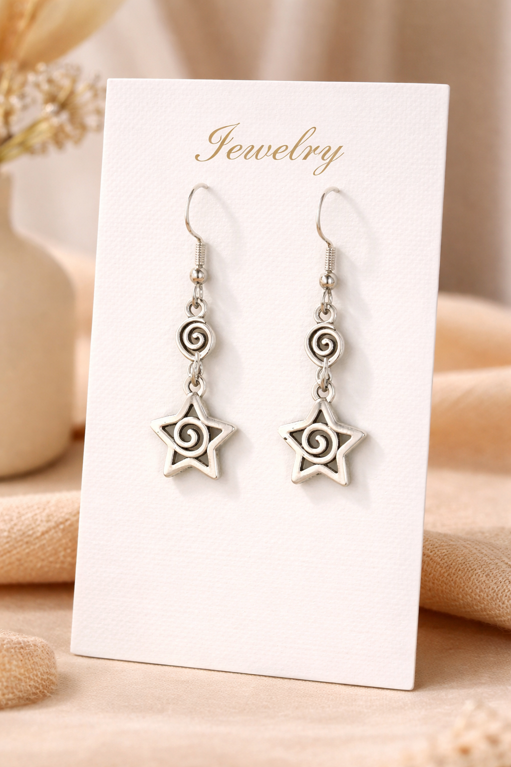 Retro Geometric Swirl Star Dangle Earrings